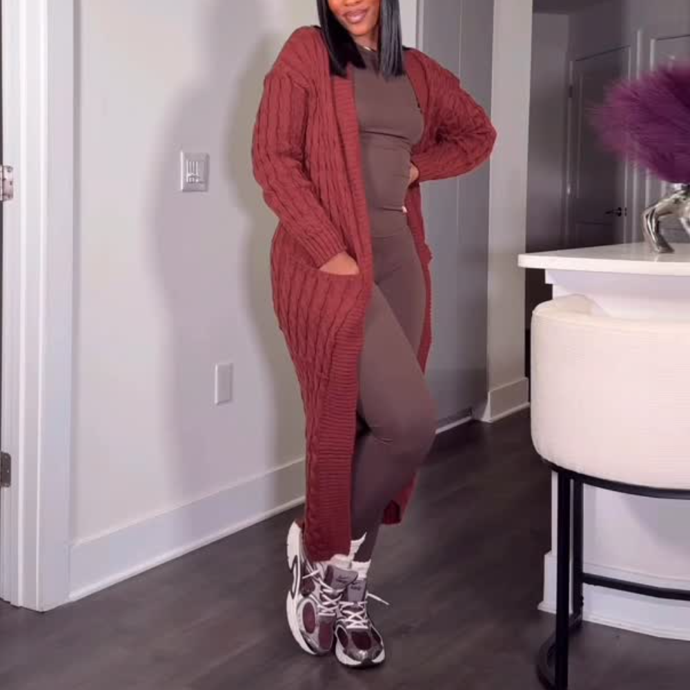 Solid Color Long Knit Cardigan