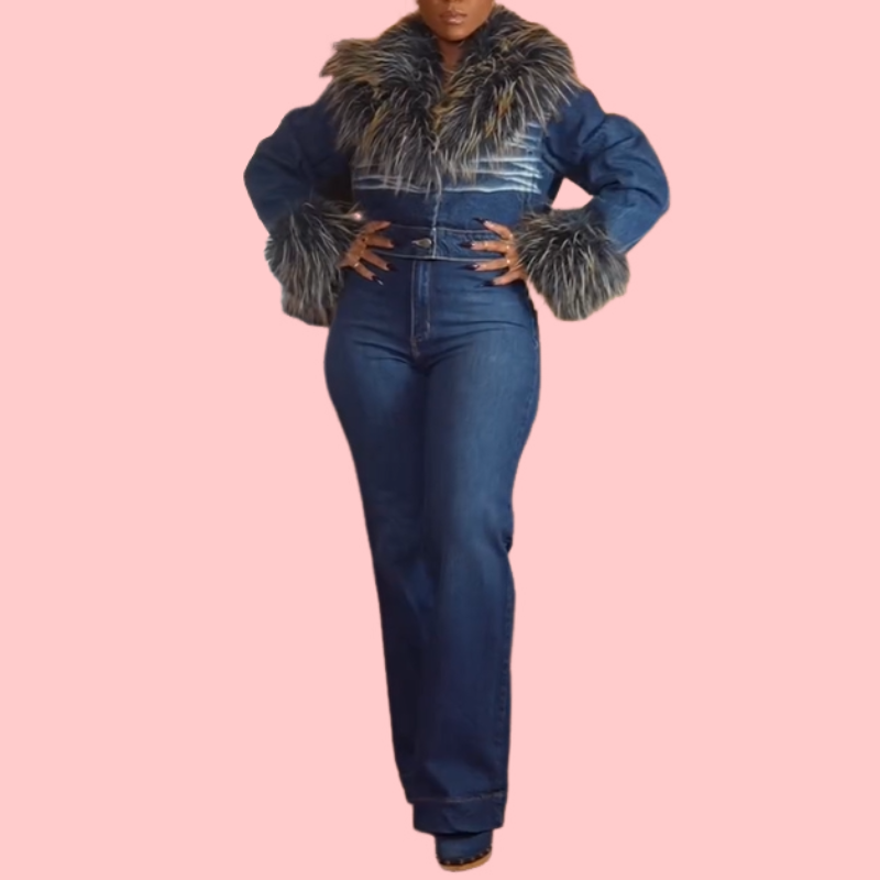 Fleece Denim Two-Piece Set