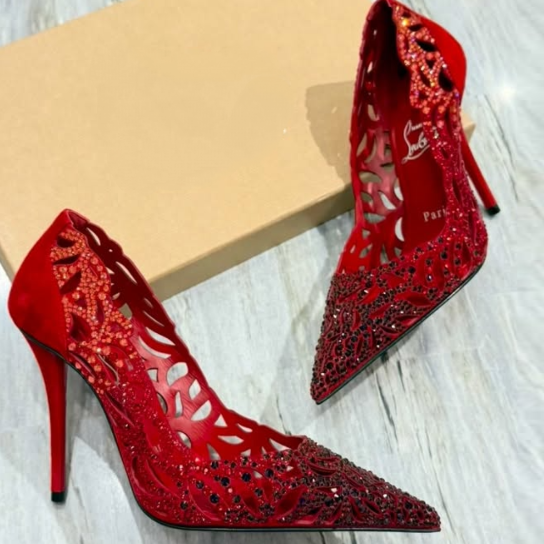 Red Rhinestone High Heels
