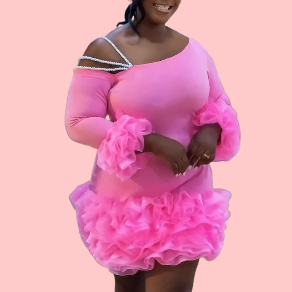 Pink Pearl Strap Mini Dress