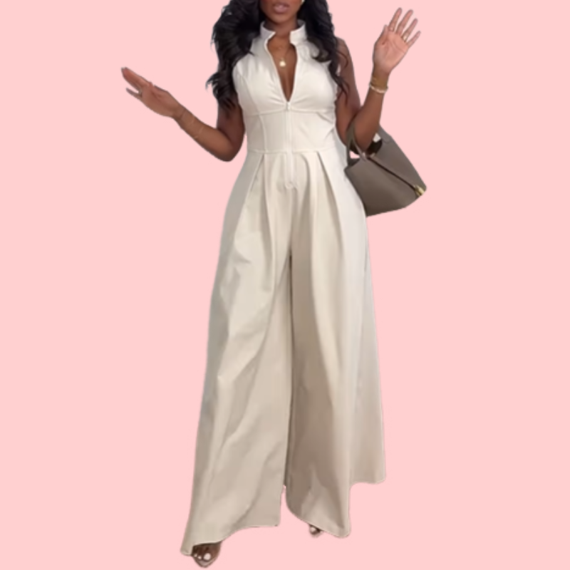 White V-Neck Sleeveless Jumpsuit