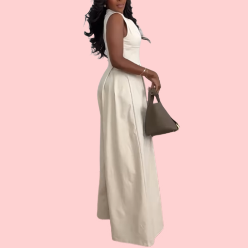 White Sleeveless Half-Zip Jumpsuit