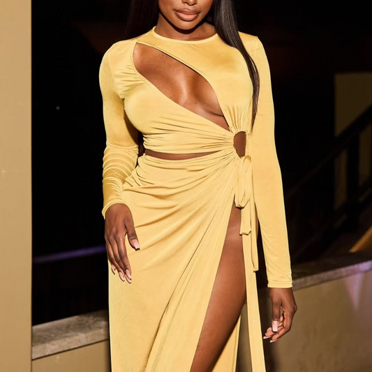 Yellow Cutout Sexy Maxi Dress