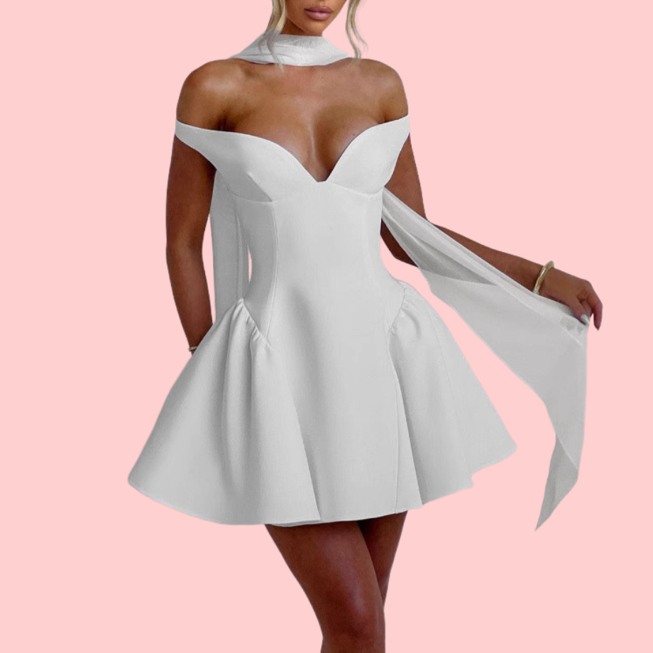 Solid-Color V-Neck Dress with Tassel Detail