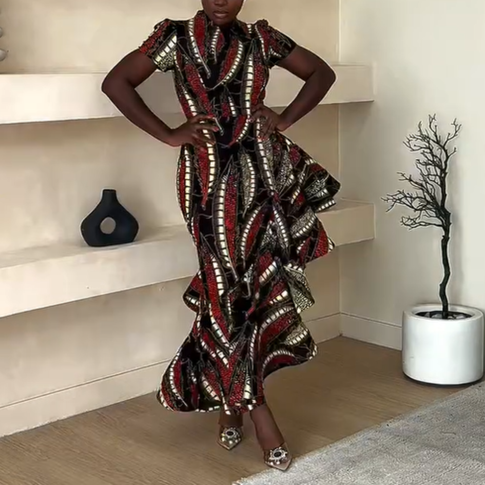 Patterned Knit Layered Maxi Dress