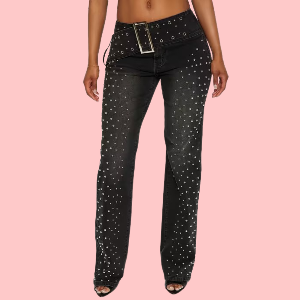 Let's Get It Studded Mid Rise Flare Jeans