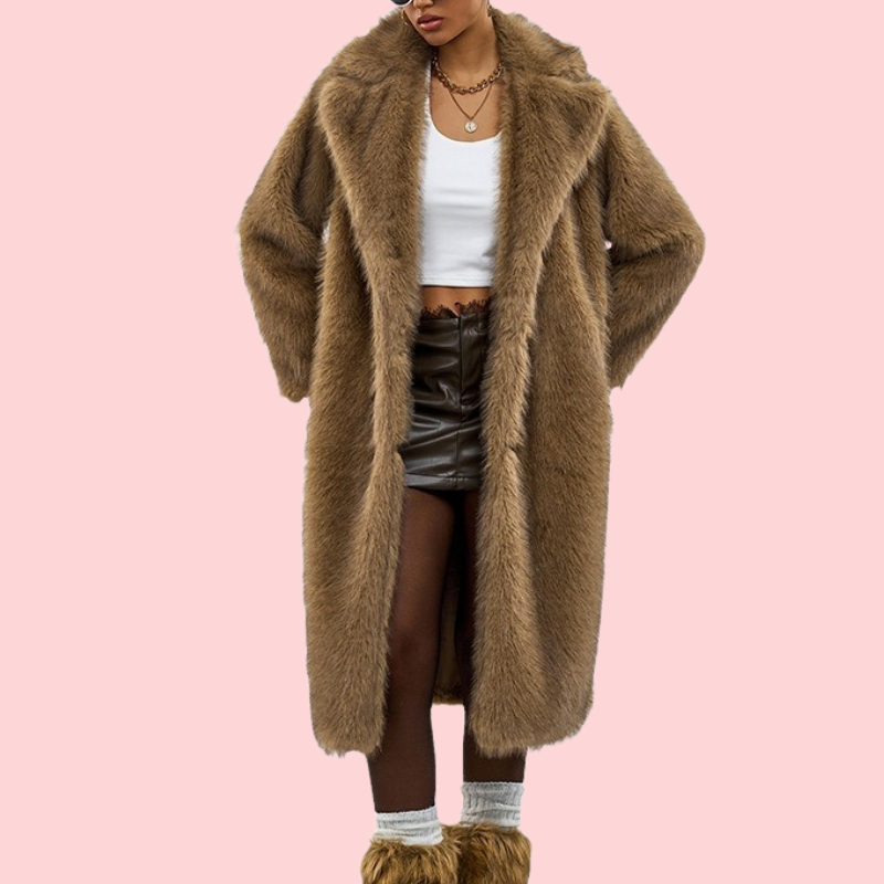Long Fur Coat with Suit Collar
