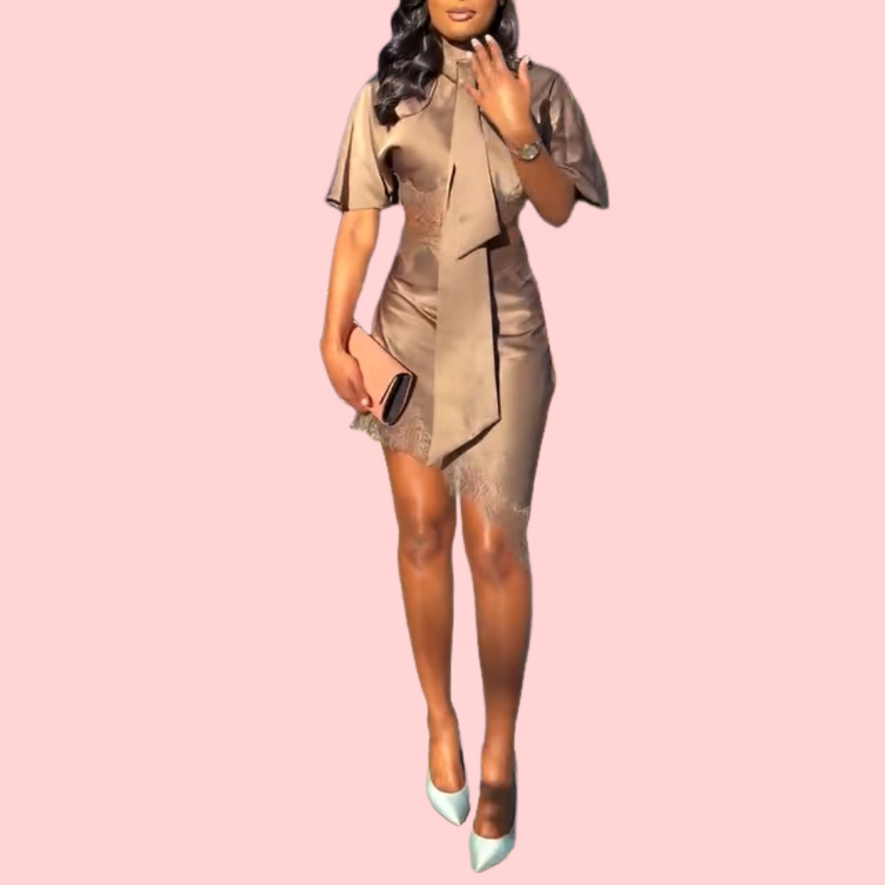 Satin Lace Short-Sleeve Dress
