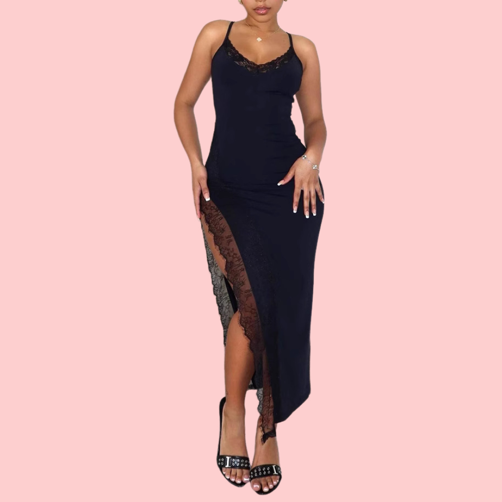 Black Sexy Lace-Trimmed Dress