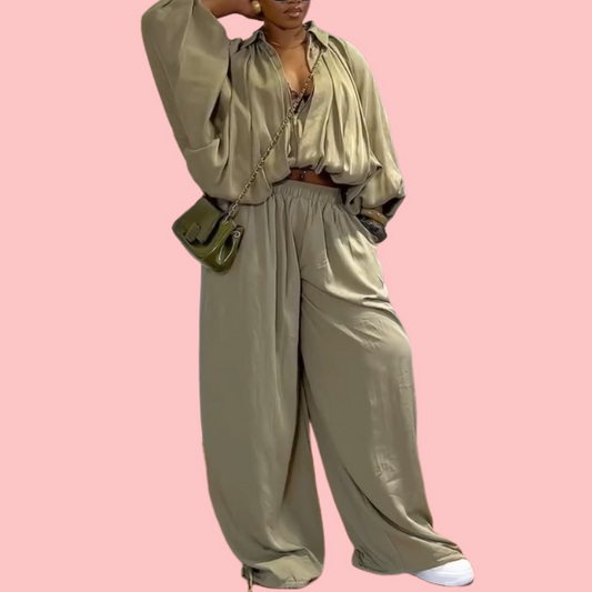 Loose Batwing Sleeve Blouse & Trouser Set