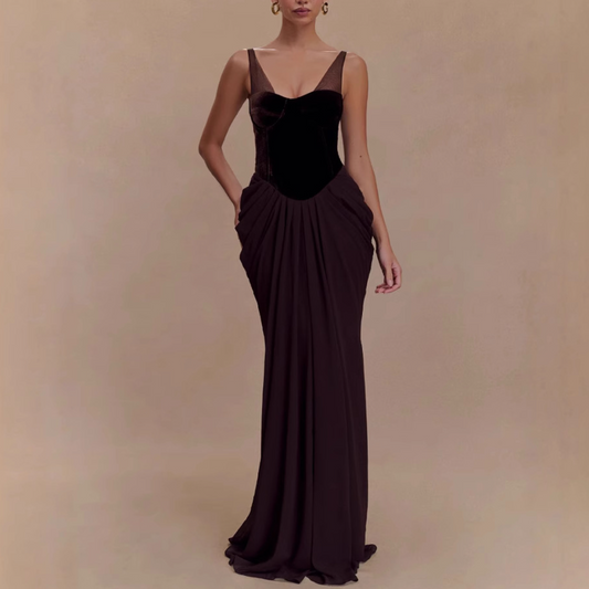 Purple Elegant Patchwork Mesh Maxi Dress