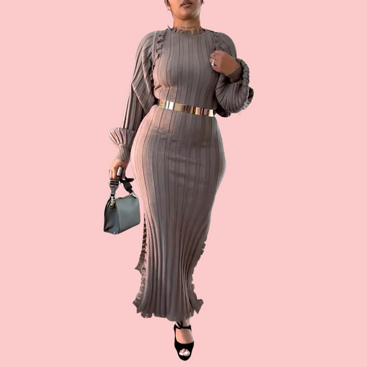 Gray Knit Dress & Shawl Set