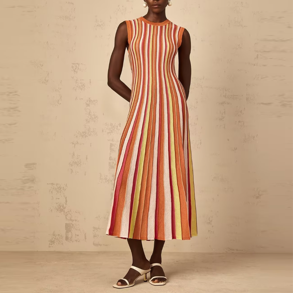 Striped Sleeveless Fitted Maxi Dress