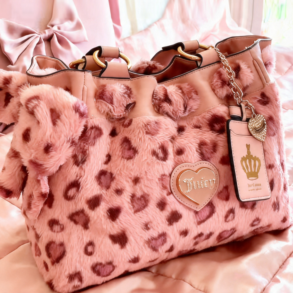 Pink Leopard-Print Furry Shoulder Bag