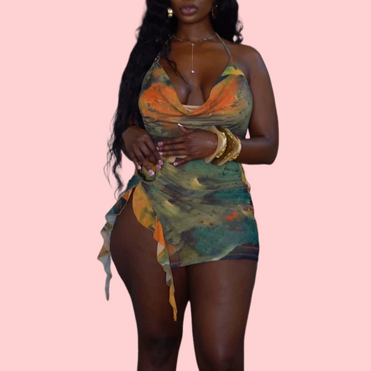 Colorful Tie-Dye Sling Mini Dress