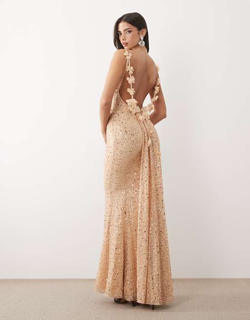 Oh Polly premium embellished open-back floral detailing maxi dress