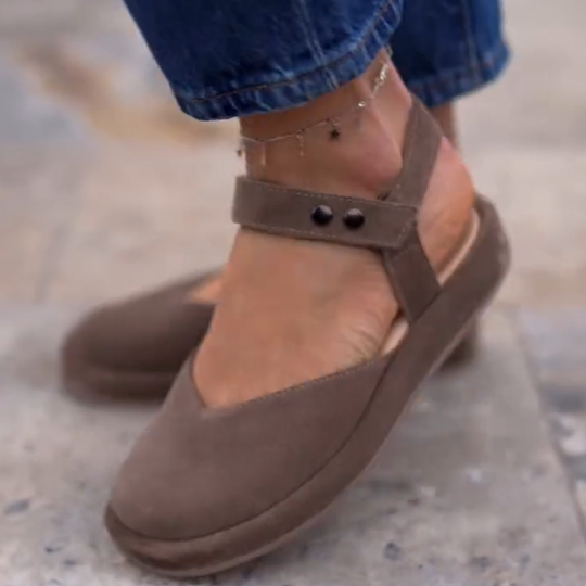Brown Round Toe Shallow Velcro Sandals