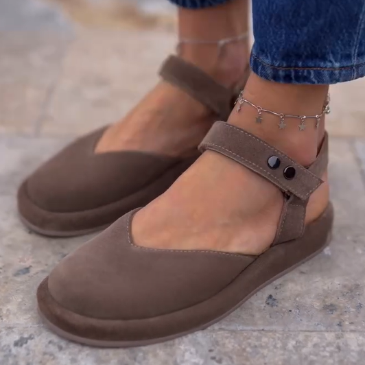 Brown Round Toe Shallow Velcro Sandals