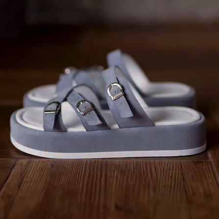 Gray Strappy Metal Buckle Sandals