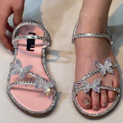 Rhinestone Butterfly Strappy Sandals