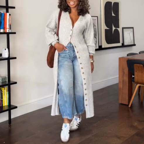 Solid Color Knit Long Cardigan