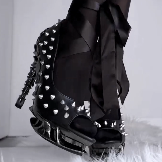 Black Riveted Metal High Heels