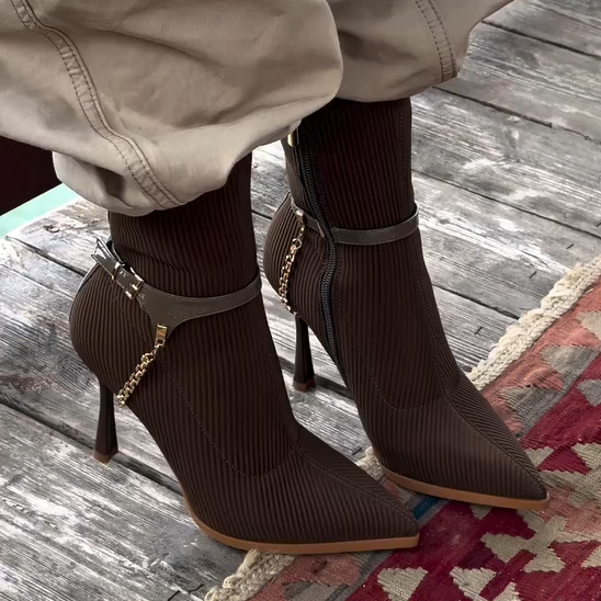 Corduroy Strap Heeled Boots