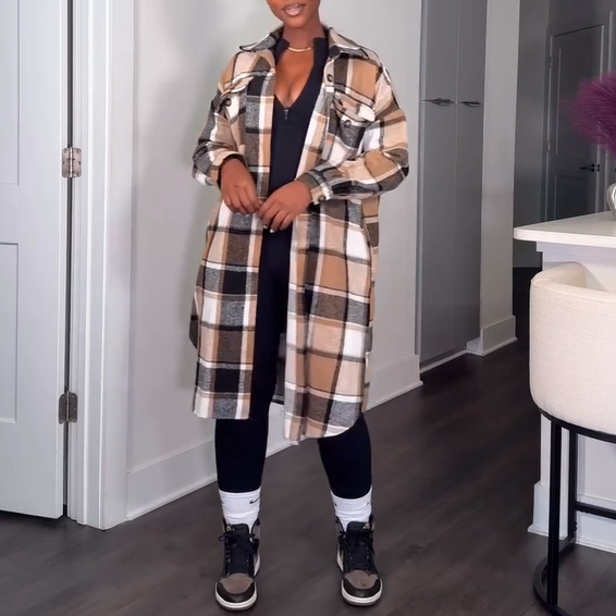 Long Tweed Plaid Shirt