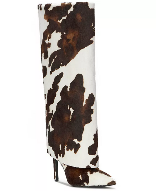 Cow-Print Knee-High Boots