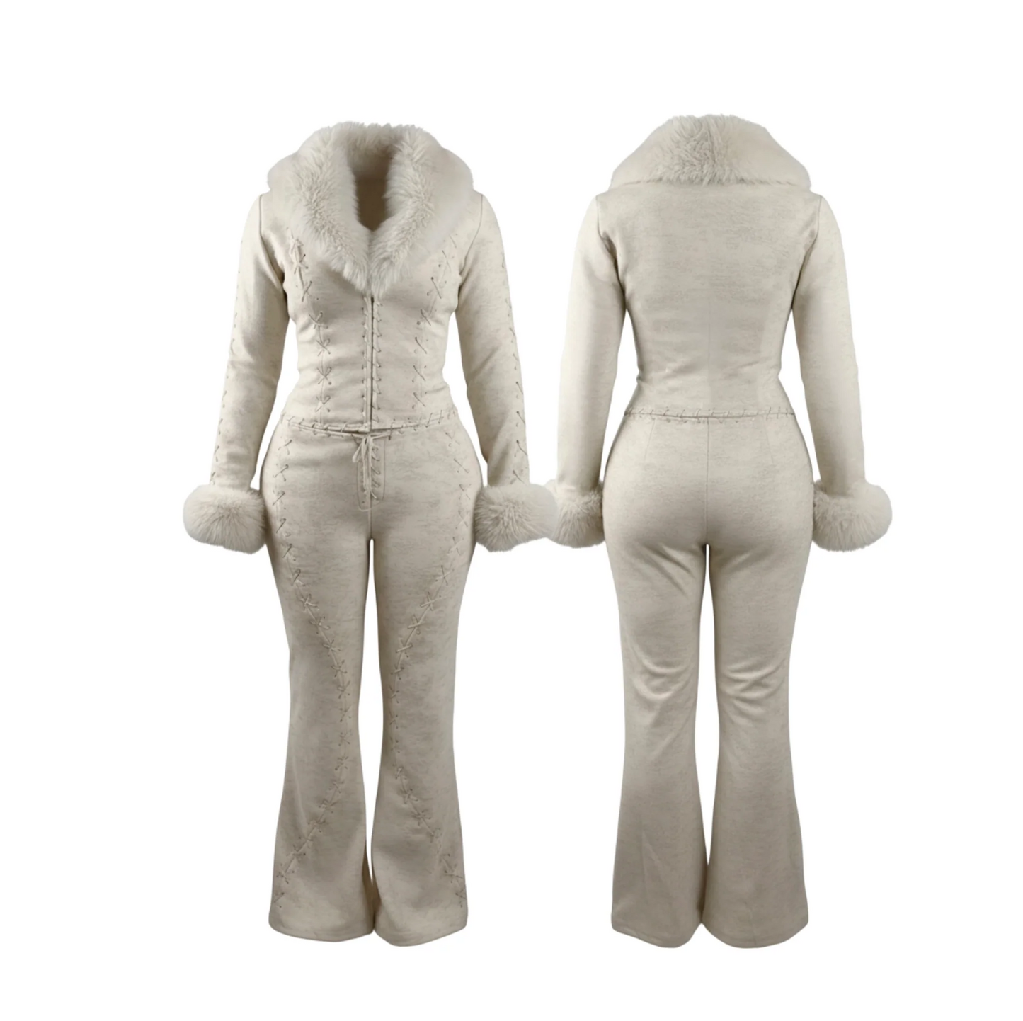 Fur Patchwork Jacket & Pants Set