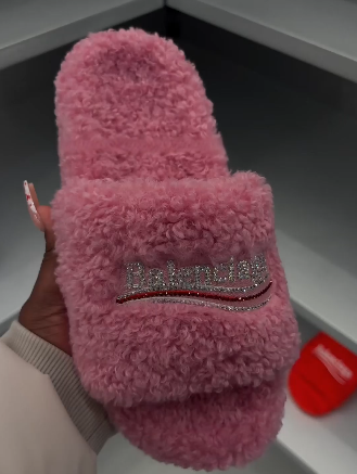 Pink Rhinestone Fleece Slippers