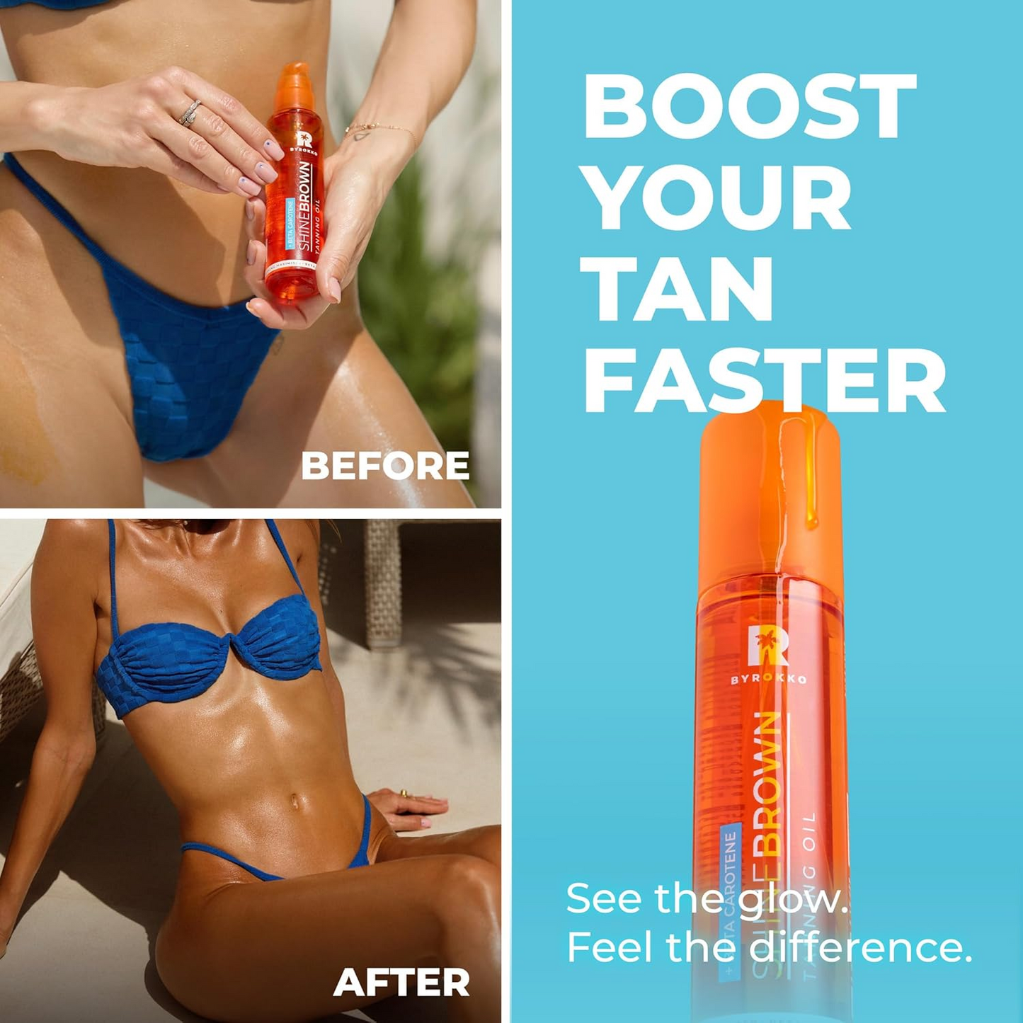 BYROKKO Shine Brown Beta Carotene Tanning Accelerator, Carroten Tanning Gel Effective in Sunbeds & Outdoor Sun, Natural Tan-boosting Sunbed Cream, 200 ml (Beta Carotene Oil 150 ml (Pack of 1))