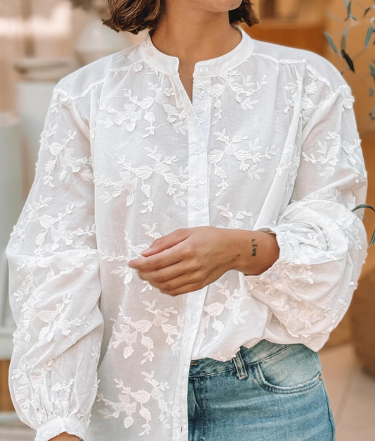 Stereo Flower Embroidered Shirt