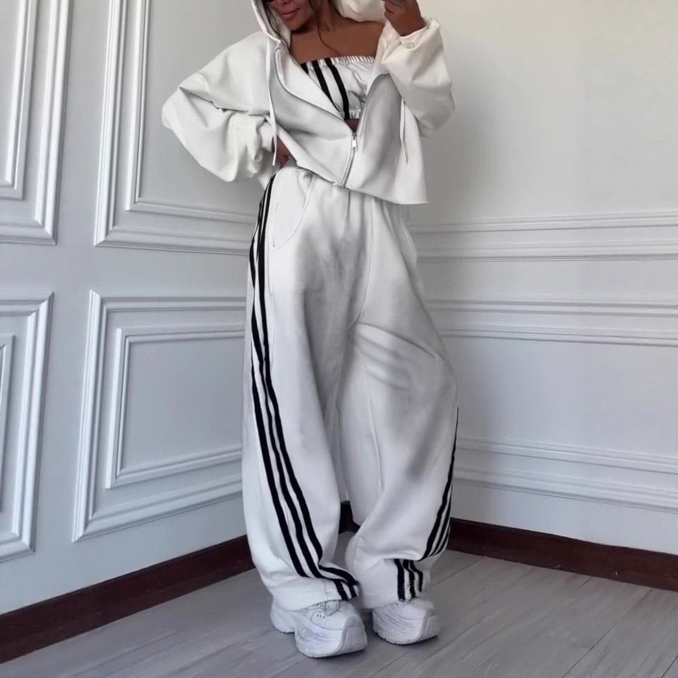 Washed Striped Hooded Sweatshirt Set