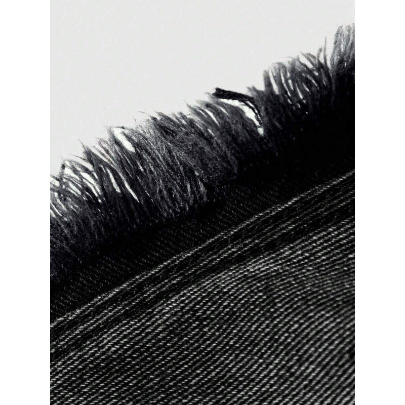 Washed Denim Fringe Vest & Pants Set