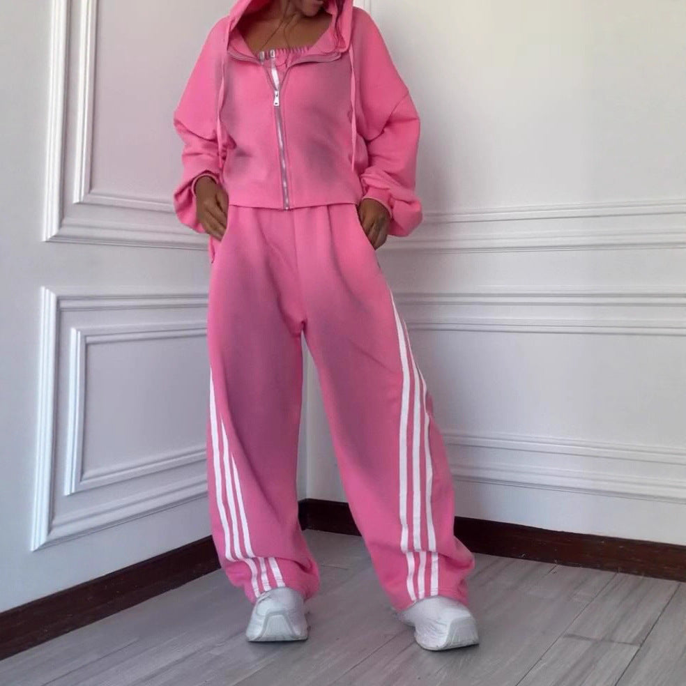 Washed Striped Hooded Sweatshirt Set