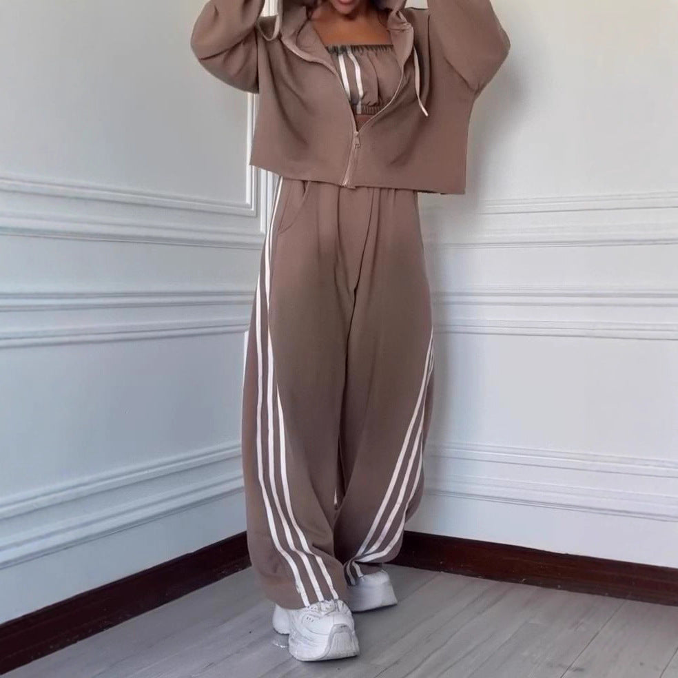 Washed Striped Hooded Sweatshirt Set