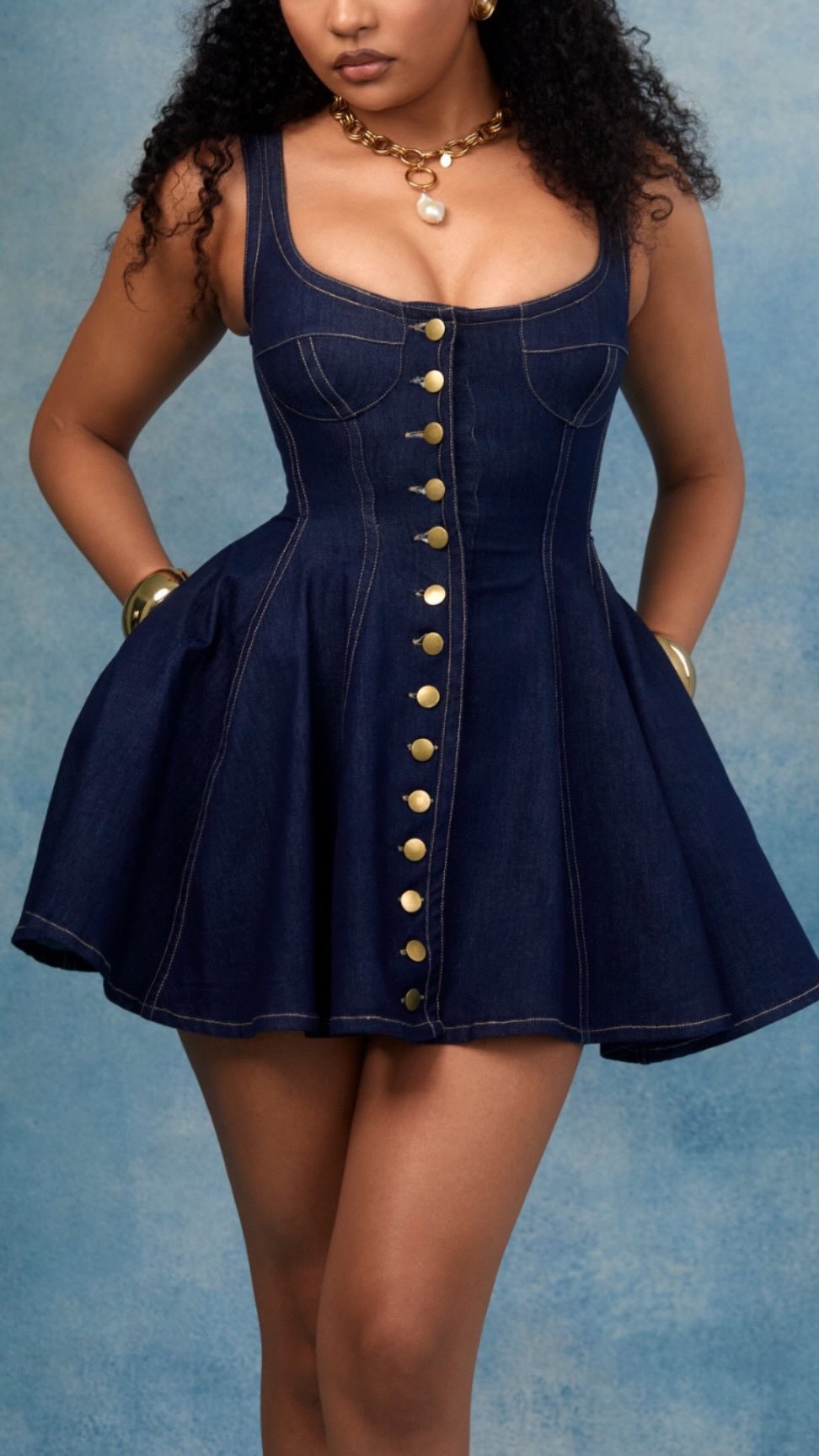 Blue Denim Button Down Mini Dress
