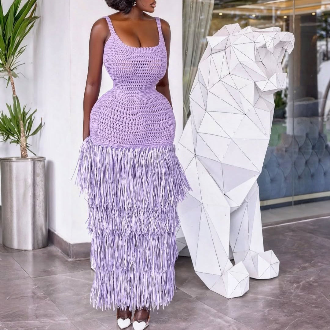 Purple Fringe Camisole Dress