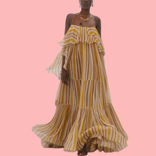 Yellow Striped Halter Multi Maxi Dress