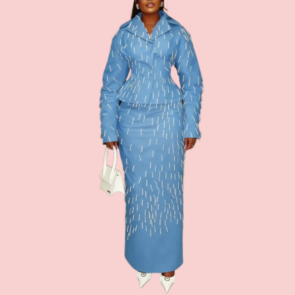 Blue Fringed Skirt Set