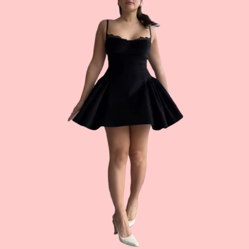 Black Lace Trimmed Halter Dress