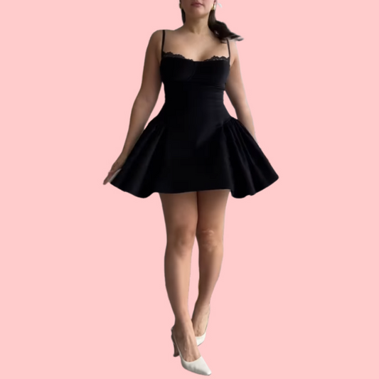 Black Lace Trimmed Halter Dress