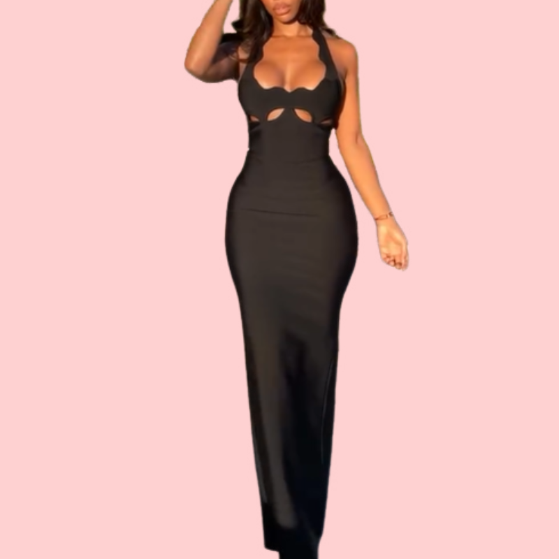 Black Skeleton Halter Maxi Dress