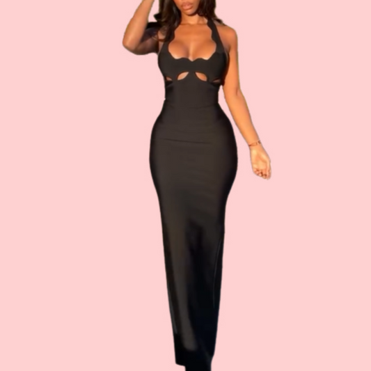 Black Skeleton Halter Maxi Dress