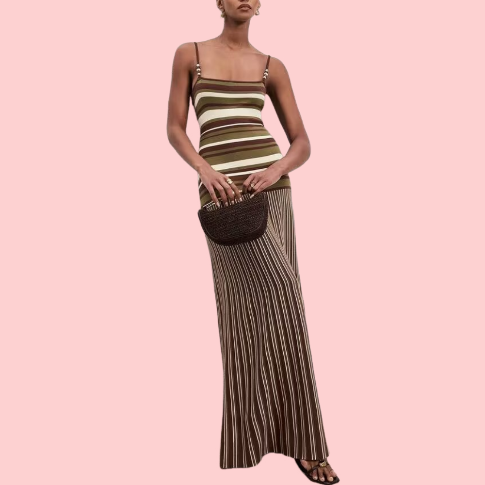 Sleeveless Color-Block Striped Halter Dress