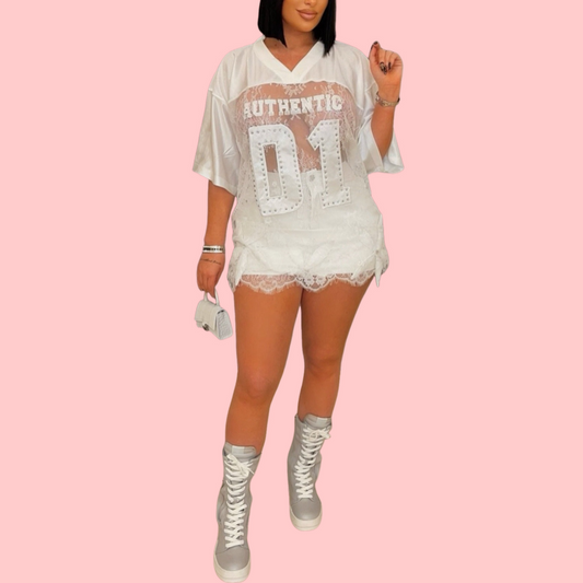 Lace Printed Short Sleeve Top