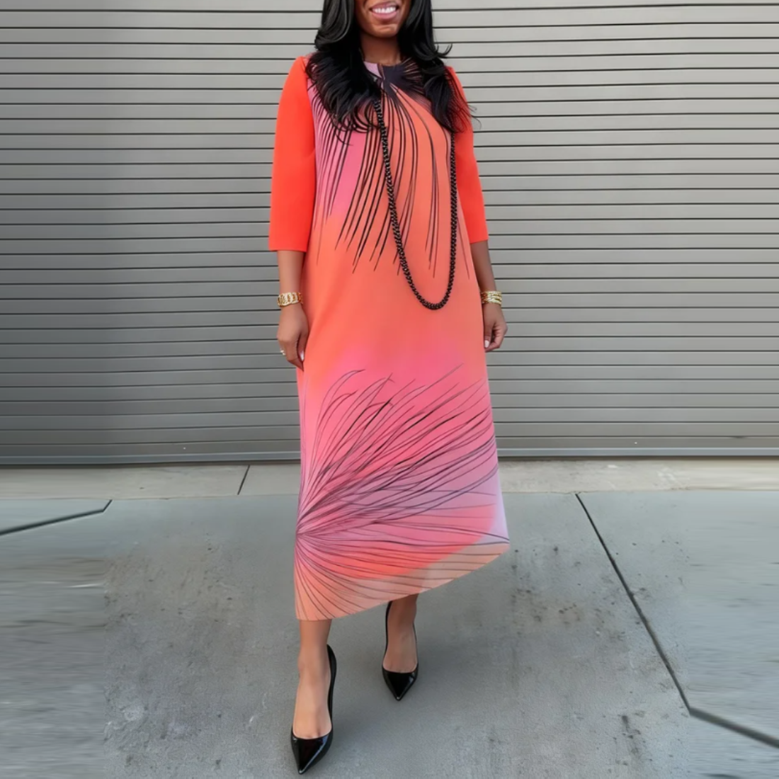 Sunset-Hued Gradient Stretch Maxi Dress