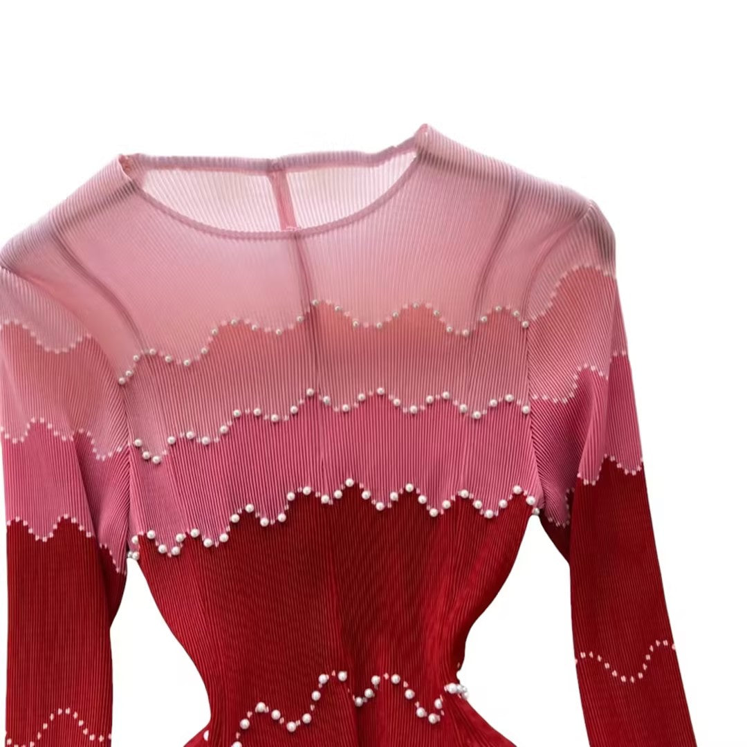 Pearl-embellished Elastic Tulle Dress