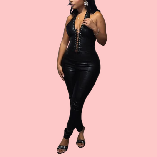 Finley PU Halter Jumpsuit